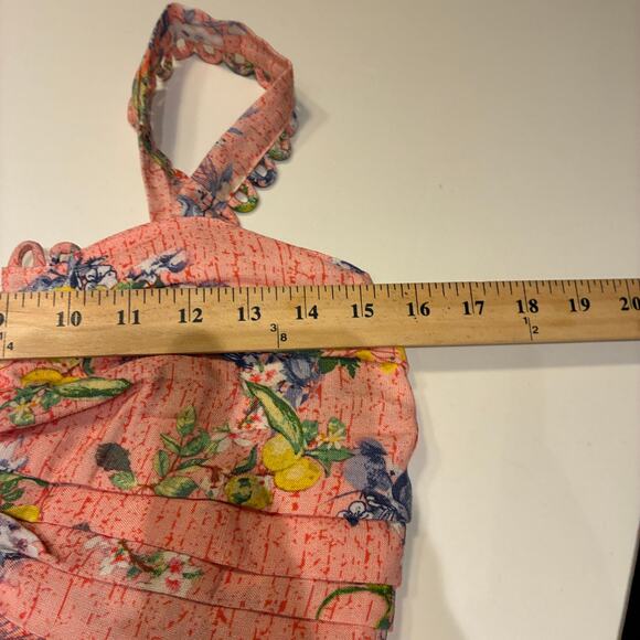 NWT Anthropologie Ranna Gill Pink Floral Linen Scallope Romper Medium - Picture 8 of 11